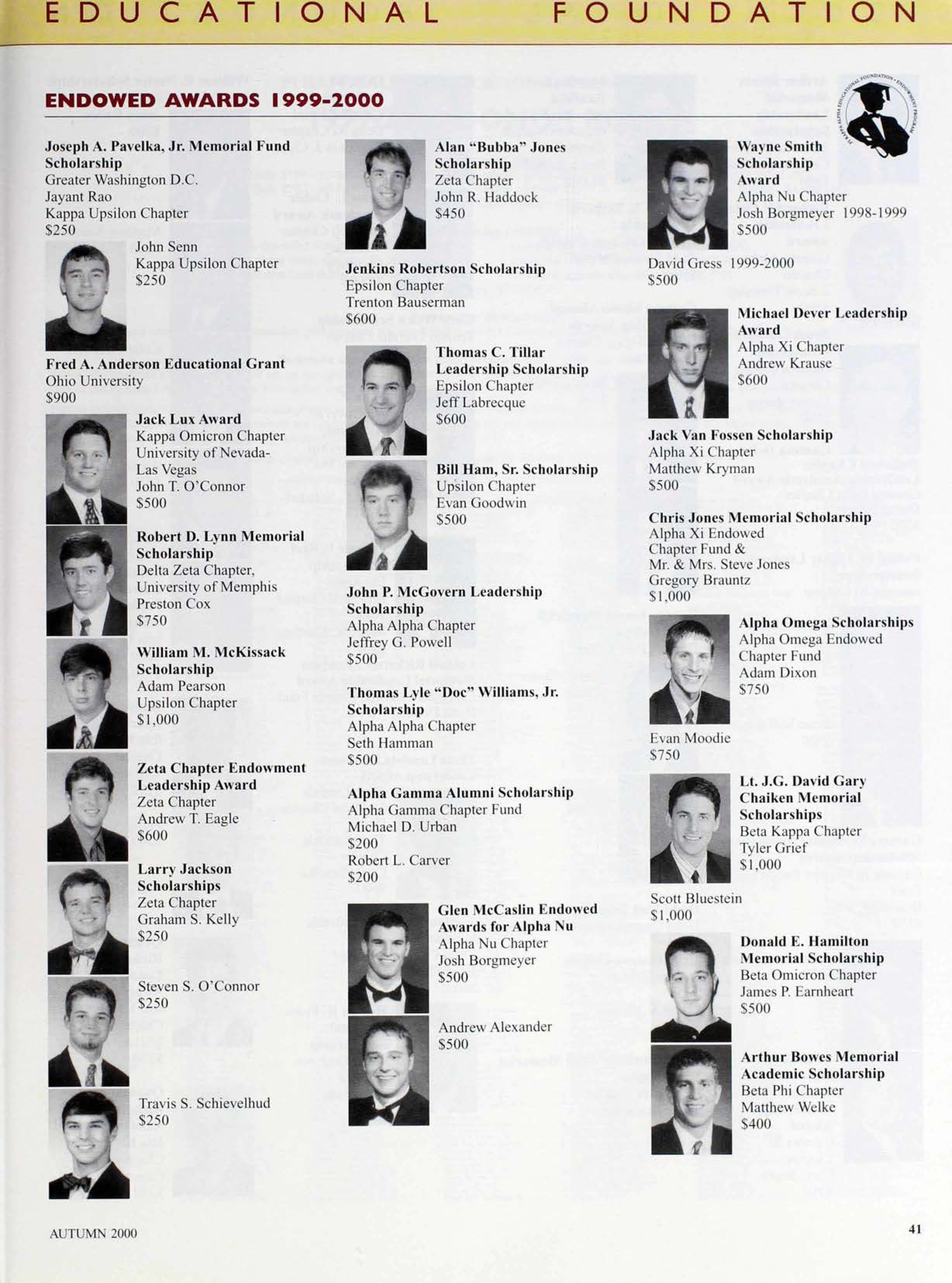 Educational Foundation: Endowed Award 1999-2000, Autumn 2000